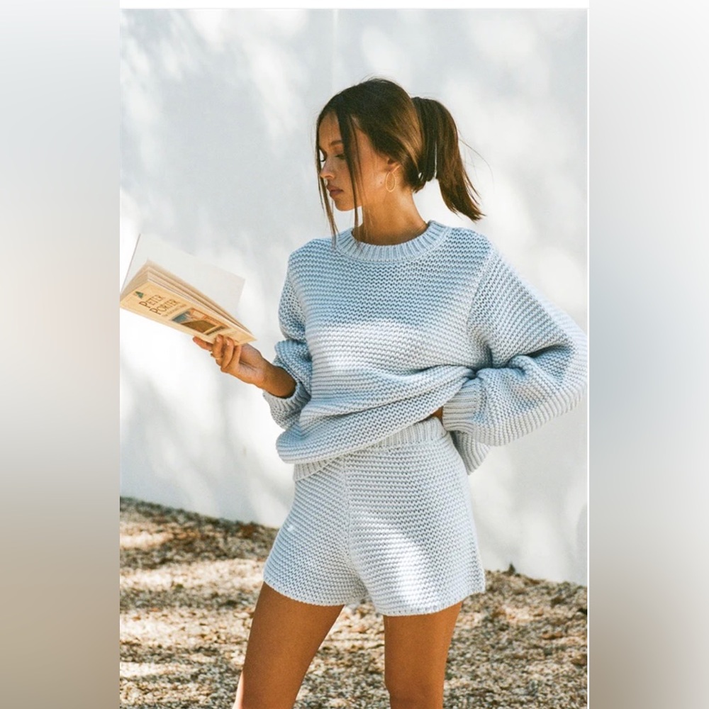 Sabo Skirt Noelle knit sweater and knit short, blue